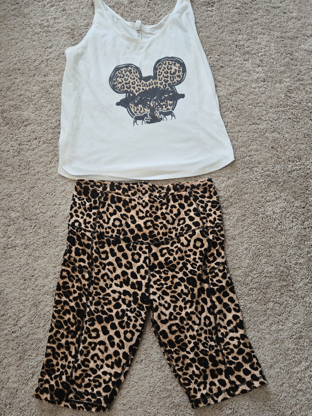 ANIMAL KINGDOM Outfit - Leopard Print Biker Shorts & White Tank With Design